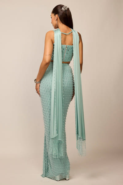 Vvani by Vani Vats Powder blue embellished drape skirt set VVANJUN26D147925