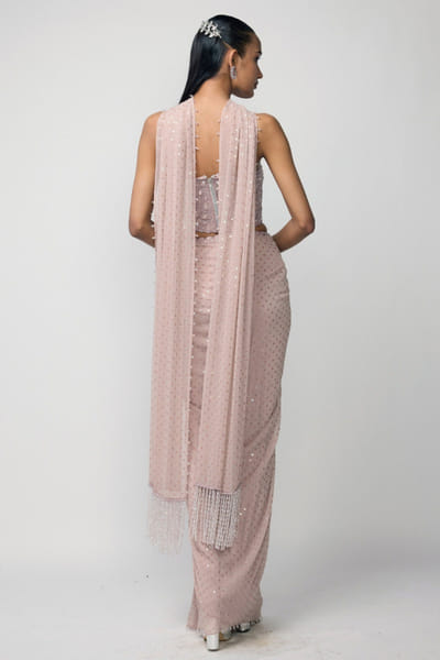 Vvani by Vani Vats Ash pink sequin embellished drape skirt set VVANJUN26D147930