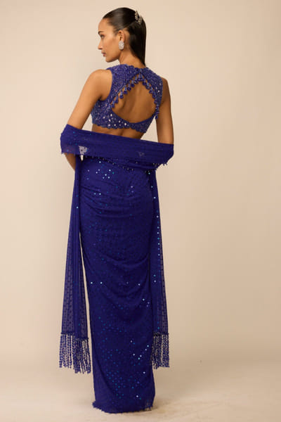 Vvani by Vani Vats Cocktail blue embellished drape skirt set VVANJUN26D147936