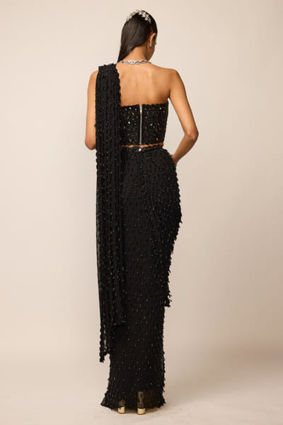 Vvani by Vani Vats Black mirror-cutdana embellished sari set VVANJUN26D147926
