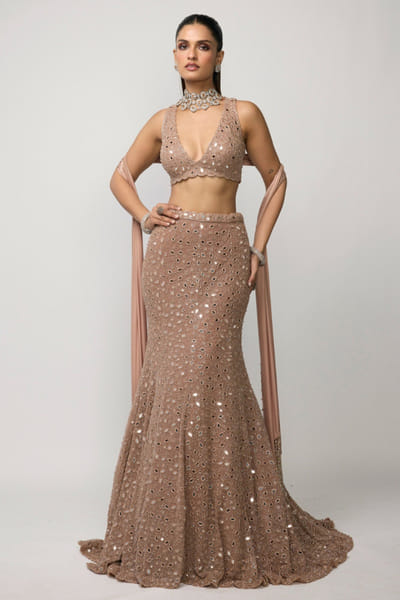 Vvani by Vani Vats Bronze rosé embellished lehenga set VVANJUN26D147933