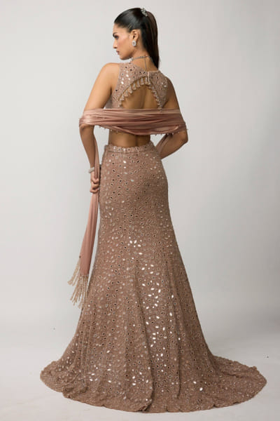 Vvani by Vani Vats Bronze rosé embellished lehenga set VVANJUN26D147933