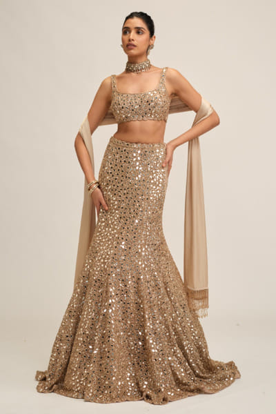 Vvani by Vani Vats Beige mirror-sequin embroidered lehenga set VVANAUG26D154036