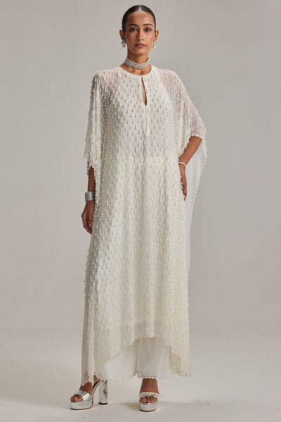 Off-white embroidered kaftan set