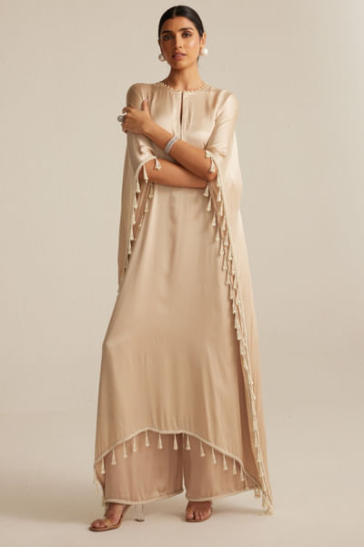 Light beige embroidered kaftan set