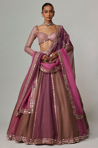 Mud mauve mirror gota embroidery lehenga set