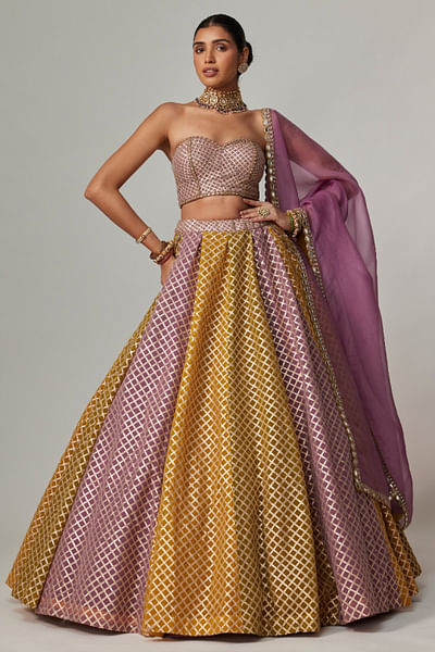 Mustard and mauve gota embroidery lehenga set