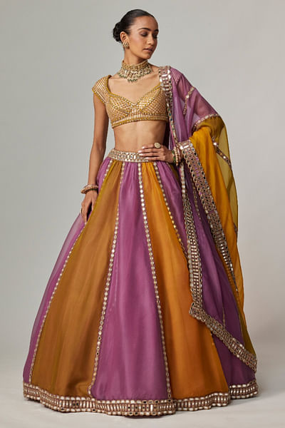 Mustard and mauve mirror gota lehenga set
