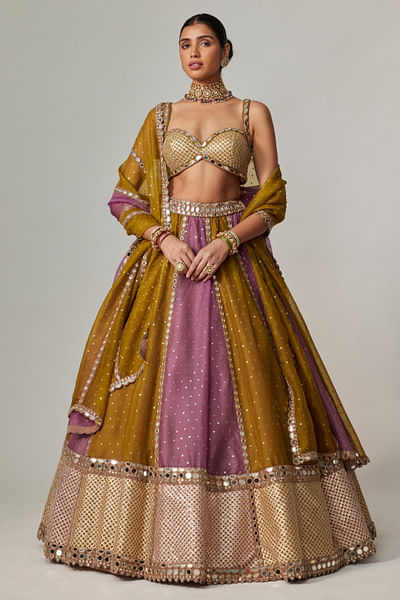 Green and mauve gota sequin lehenga set