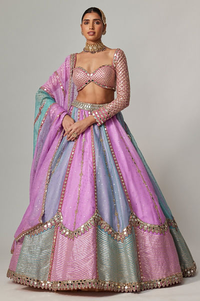 Mauve aqua gota and sequin lehenga set