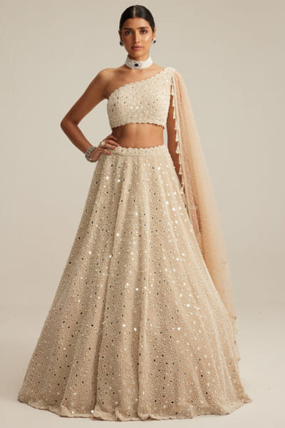 Vvani by Vani Vats Light beige pearl embroidery lehenga set VVASEP25D133044