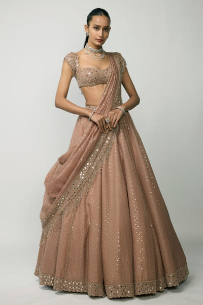 Vvani by Vani Vats Bronze rosé sequin embellished lehenga set VVANJUN26D147932