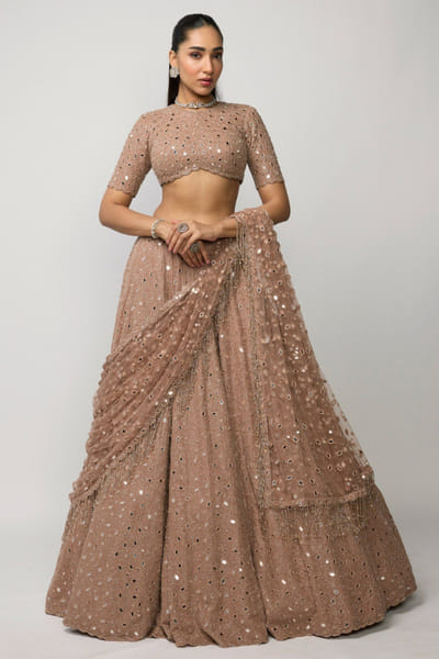 Vvani by Vani Vats Bronze rosé mirror embellished lehenga set VVANJUN26D147934