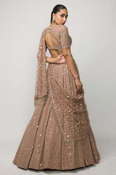Vvani by Vani Vats Bronze rosé mirror embellished lehenga set VVANJUN26D147934