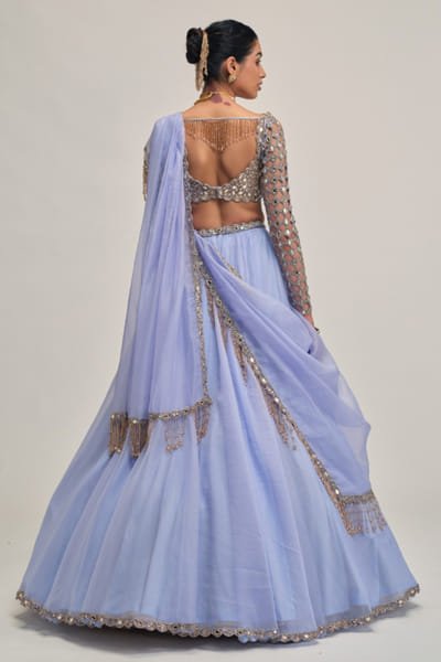 Vvani by Vani Vats Blue mirror embroidered lehenga set VVANAUG26D154042