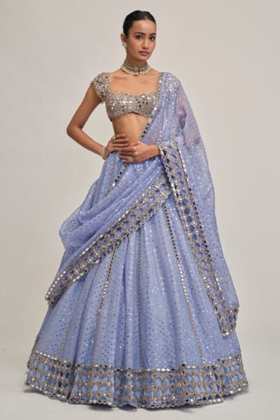 Vvani by Vani Vats Blue mirror-sequin embroidered lehenga set VVANAUG26D154043
