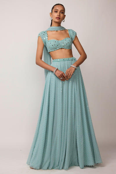 Vvani by Vani Vats Powder blue sequin embellished skirt set VVANJUN26D147939