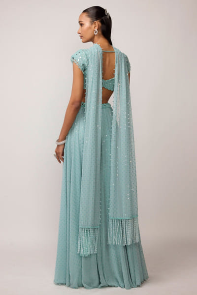 Vvani by Vani Vats Powder blue sequin embellished skirt set VVANJUN26D147939