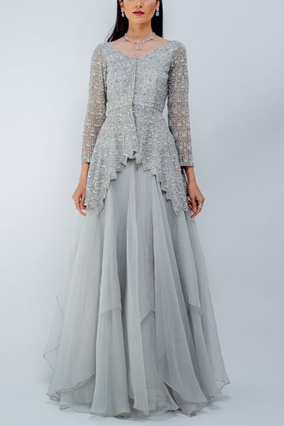 Silver metallic peplum and palazzos