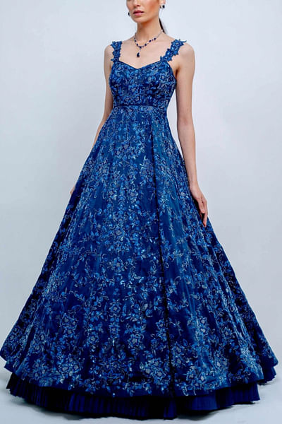 Blue embroidered gown