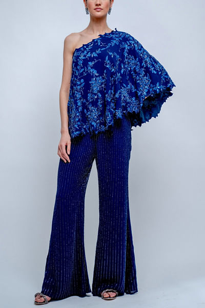 Blue one shoulder top and pants