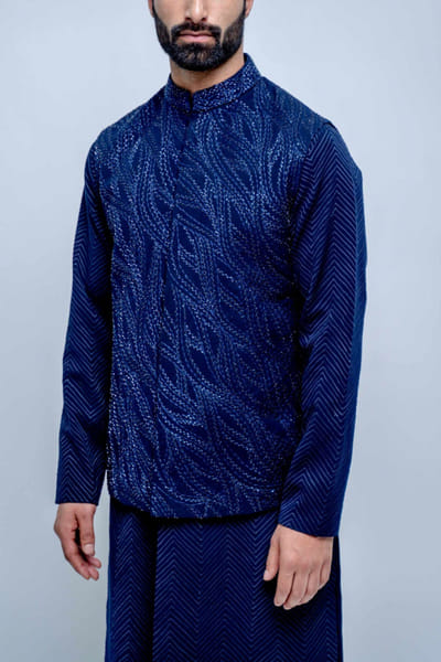Varun Chakkilam Blue Nehru jacket and kurta set VACAGARD09