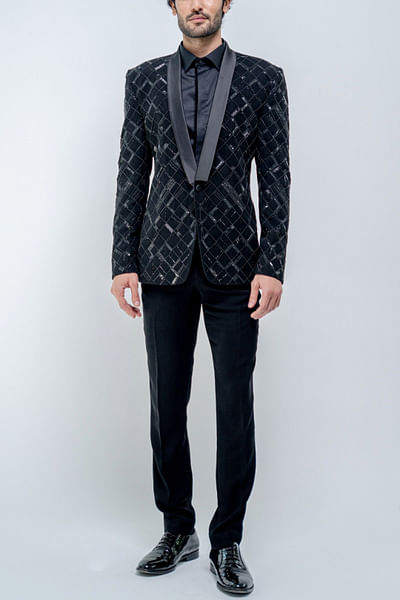 Black checkered blazer set