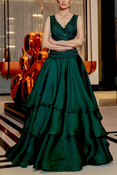 Emerald layered skirt and wrap blouse