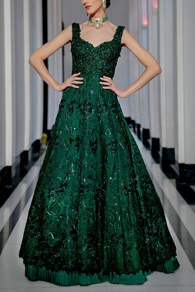 Emerald green embroidered gown