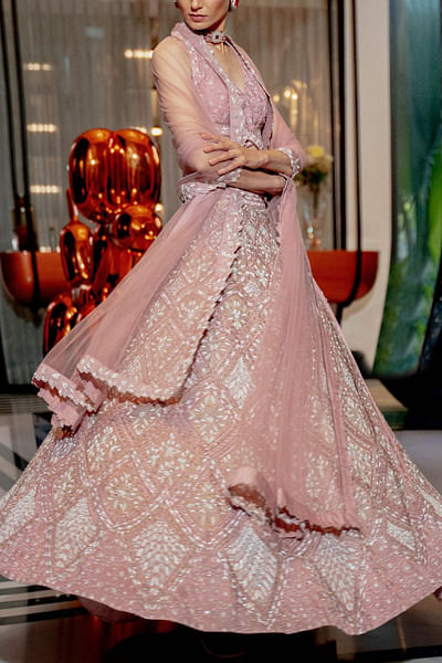 Onion pink floral lehenga set