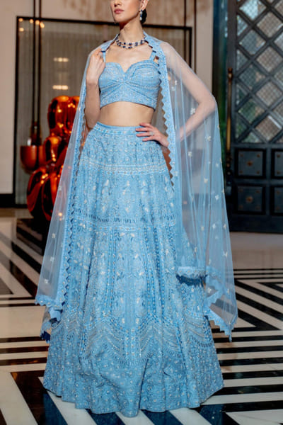 Powder blue floral lehenga set