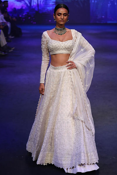 Beige embroidered lehenga set