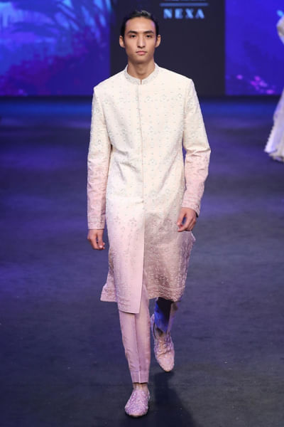 Beige and pink sherwani set