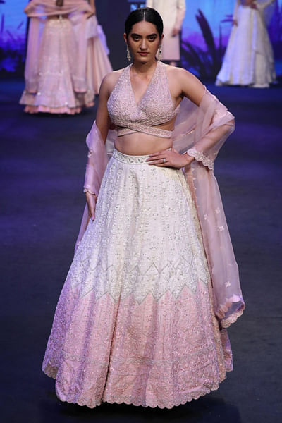 Beige and pink ombre lehenga set