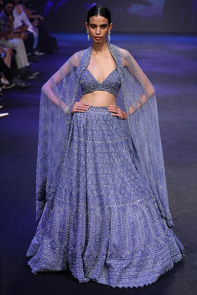 Twilight blue embroidered lehenga set