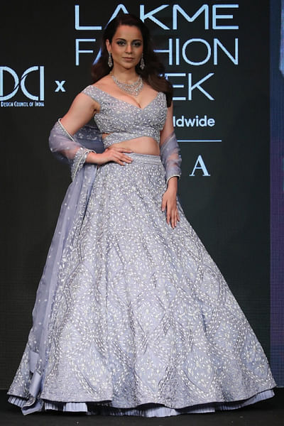 Lilac blue embroidered lehenga set
