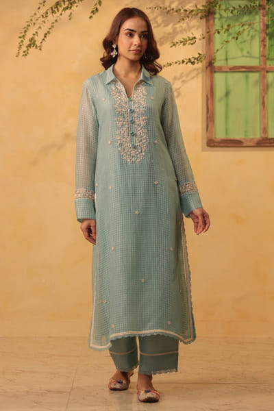 Light blue embroidered kurta set