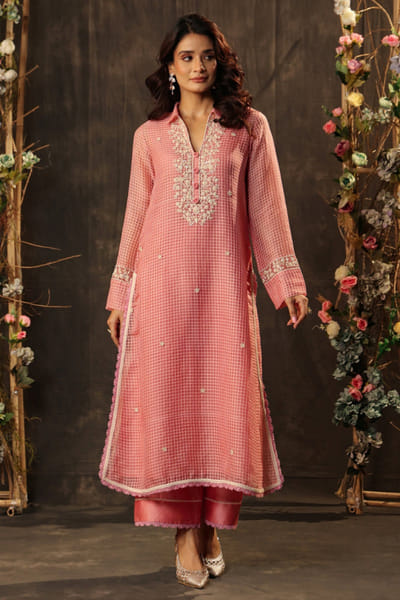 Pink embroidered kurta set
