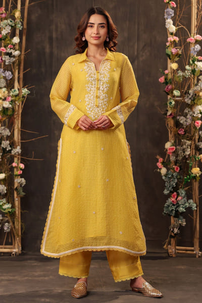 Yellow embroidered kurta set