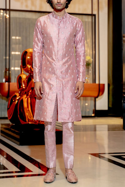 Onion pink embroidered kurta set