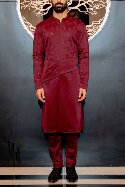 Plum embroidered kurta set