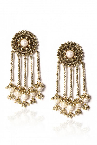 Gold and white tassel earrings