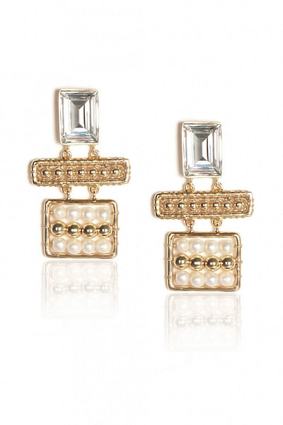 Golden crystal embellished earrings