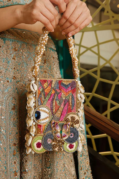 Multicolour bead embellished handbag