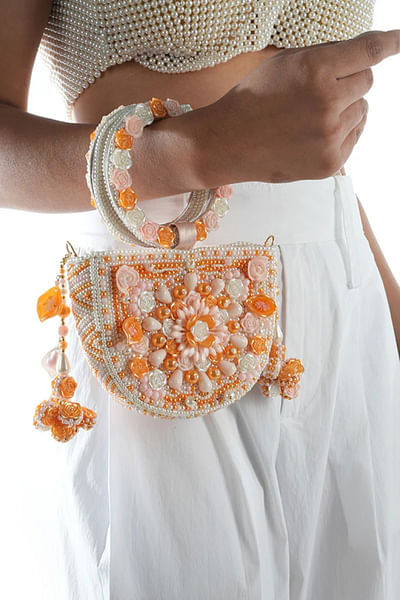 Multicolour floral embellished handbag