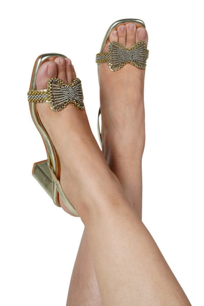 Gold bead embellished heels