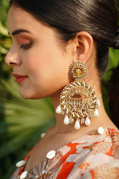 Antique gold pearl embellished earrings