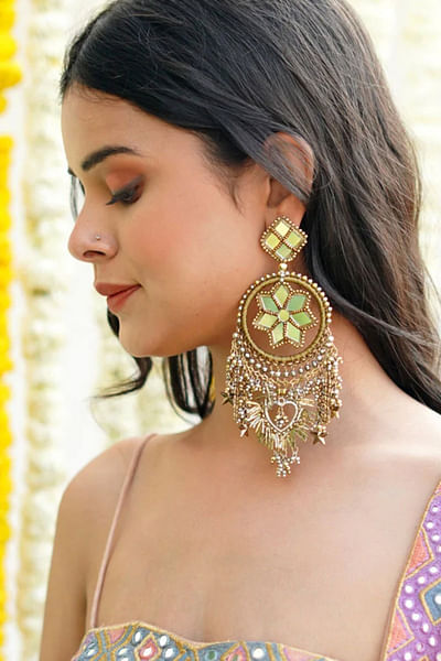 Antique gold bead embellished danglers