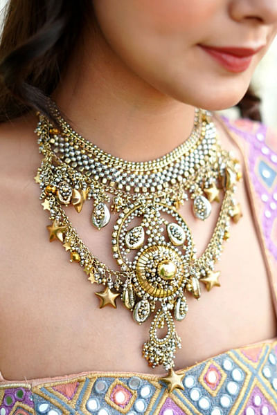 Antique gold bead embellished necklace