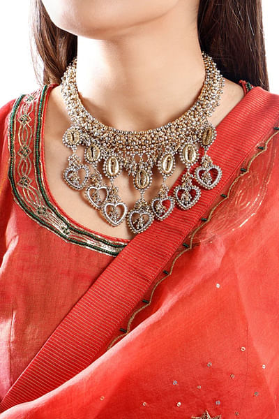 Antique gold pearl embellished choker